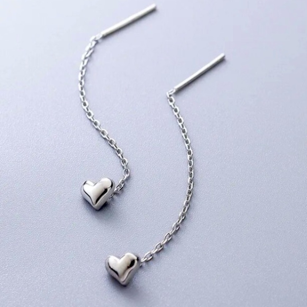 💫 Long Chain Heart Earrings Sterling Silver
